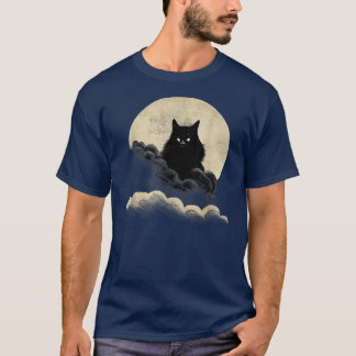 T-shirt Black CatA Black Night Full Moon Clouds Halloween 