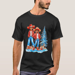 T-shirt Black Cowboy Cowgirl Couple hiver Scène de Noël