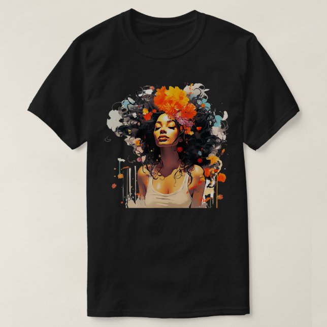 T-shirt Black Curly Melanin Graffiti Art Style femmes Prin (Design devant)