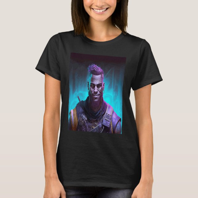 T-shirt Black Cyberpunk Warrior (Devant)