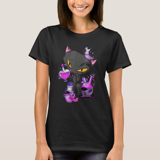 T-shirt black evil cat potion (Devant)