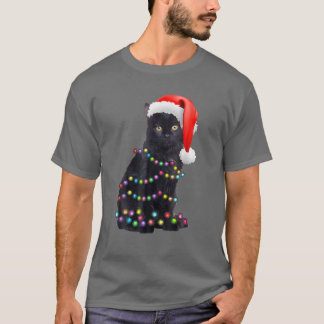 T-shirt Black Funny Chat Noël Amoureux des chats léger Chr
