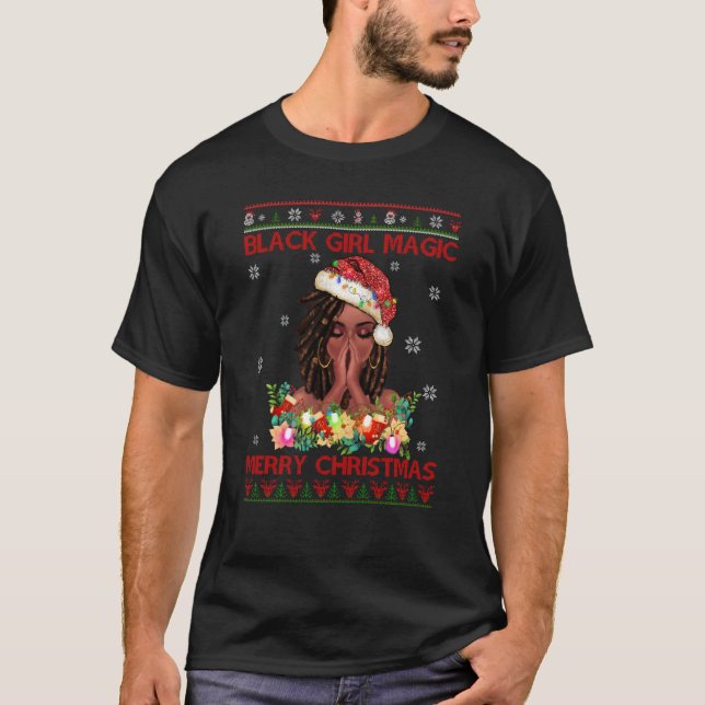 T-shirt Black Girl Magic Joyeux Noël Africain Américain (Devant)