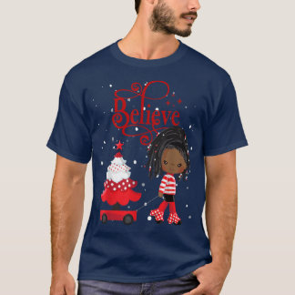 T-shirt Black Girl Père Noël Holiday African American Chri