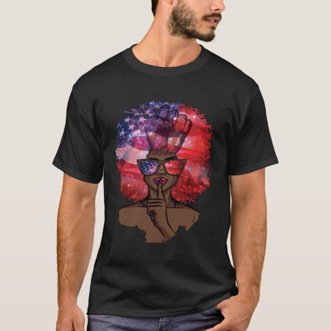 T-shirt Black Girl US Flag Melanin Afro Hair African Ameri (Devant)