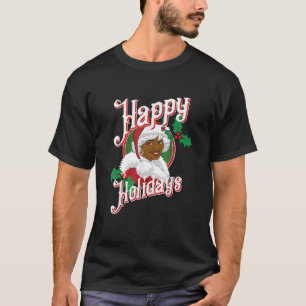 T-shirt Black Happy Holidays African American Père Noël Mr