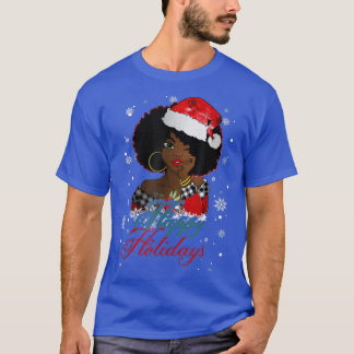 T-shirt Black Happy Holidays African American Santa Mrs Cl
