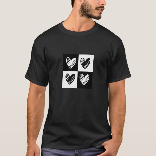 T-shirt Black Hearts Love Pattern Cute Valentine's Day Che (Devant)