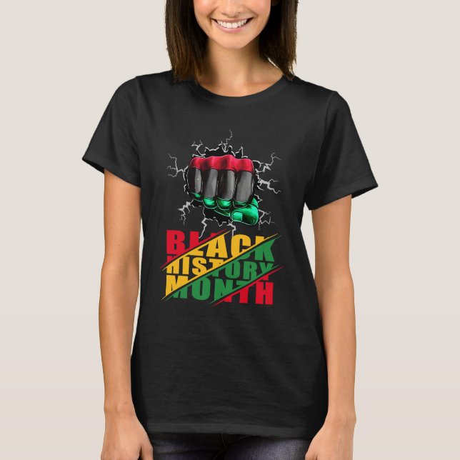 T-shirt Black History Month BHM Afro Pride Hand Fist Black (Devant)