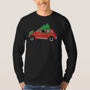 T-shirt Black Lab Conduisant voiture rouge de Noël avec ar
