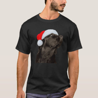 T-shirt Black Lab Dog Santa Hat Christmas mignonne Labrado