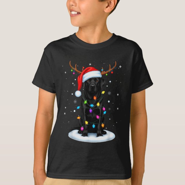 T-shirt Black Lab Labrador Christmas Dog Reindeer Lights P (Devant)