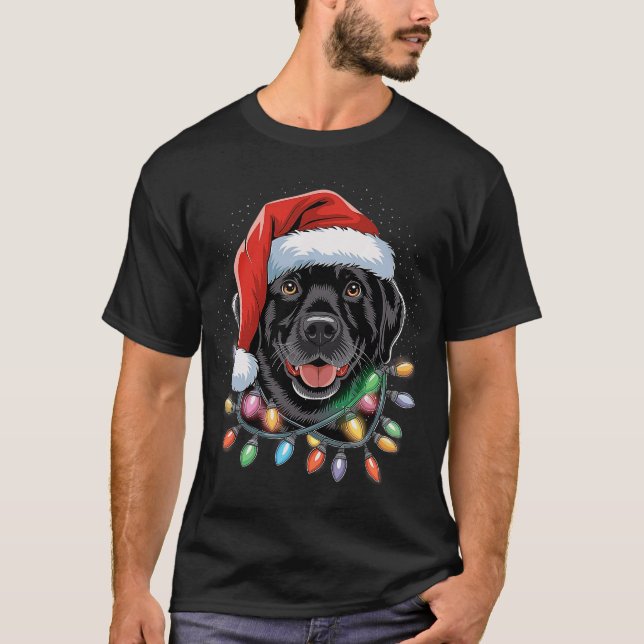 T-shirt Black Lab Labrador Christmas Tree Light Pajama Dog (Devant)