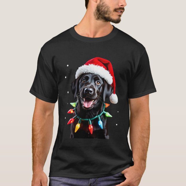 T-shirt Black Lab Labrador Christmas Tree Light Pajama Dog (Devant)