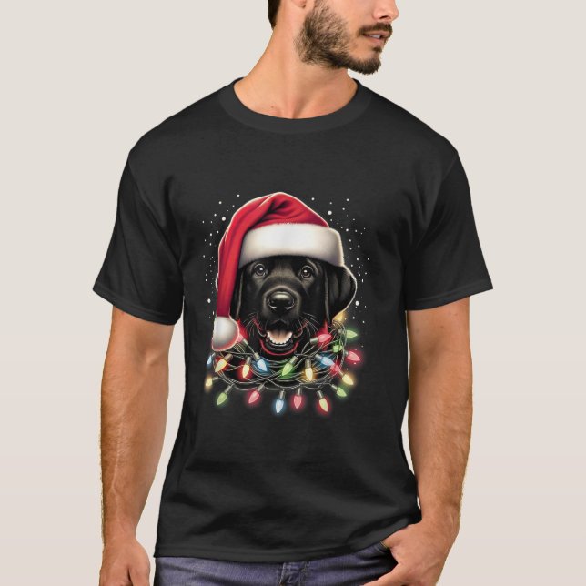 T-shirt Black Lab Labrador Christmas Tree Light Pyjama Chi (Devant)