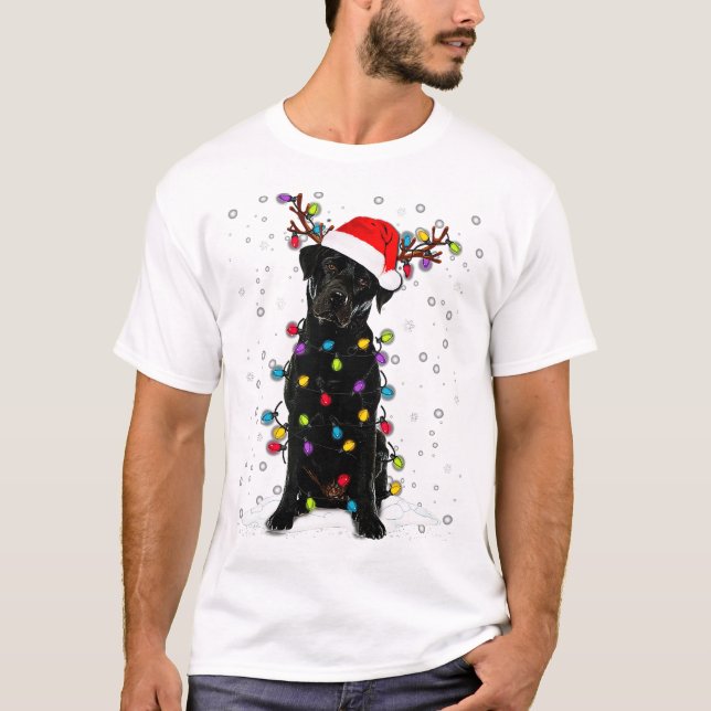 T-shirt Black Lab Labrador Christmas Tree Light Pyjama Chi (Devant)