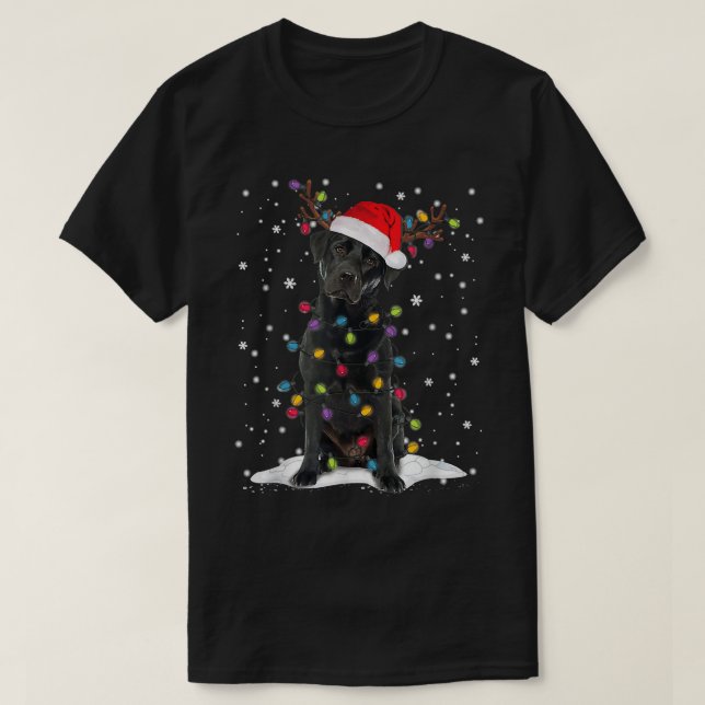 T-shirt Black Lab Labrador Christmas Tree Light Pyjama Chi (Design devant)
