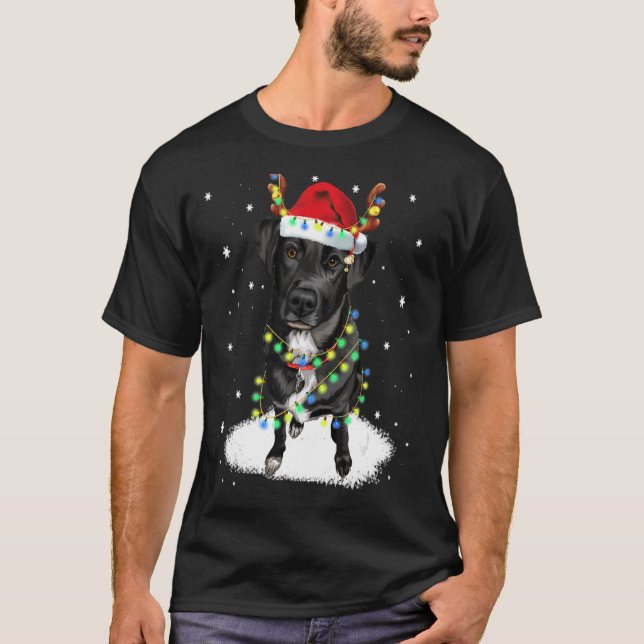 T-shirt Black Lab Labrador Christmas Tree Light Pyjama Chi (Devant)