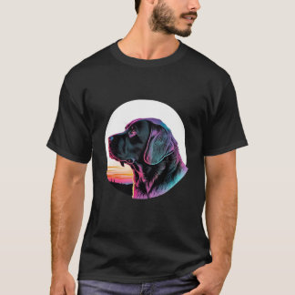 T-shirt Black Labrador in a Dreamy 80s Retrowave Aesthetic