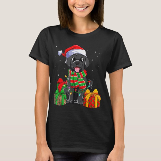 T-shirt Black Labrador Retriever Christmas Lights Xmas Lab (Devant)