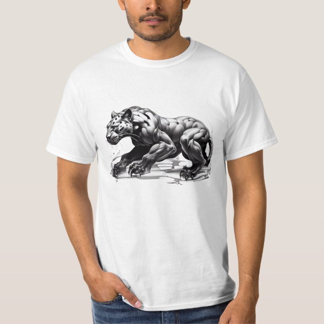 T-Shirt Black Leopard Design  Angry Stalking (Front)