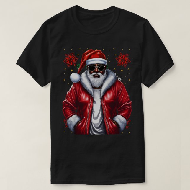T-shirt Black Man Melanin Noël Noël Noël Noël Claus vilain (Design devant)