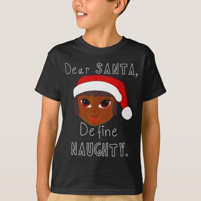 T-shirt Black Mrs Claus Santa Define Naughty Black Family  (Devant)