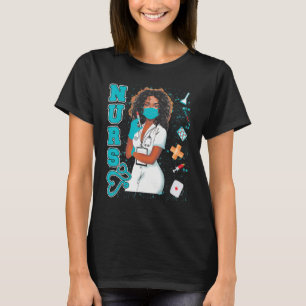 T-shirt Black Nurse Uniforme Visage Masque Afro Africain N
