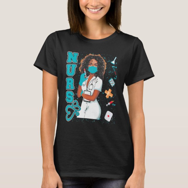 T-shirt Black Nurse Uniforme Visage Masque Afro Africain N (Devant)
