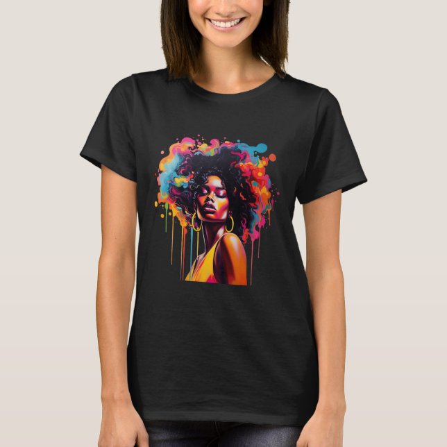 T-shirt Black Queen Afro Melanin Driving JunetDix Afric (Devant)
