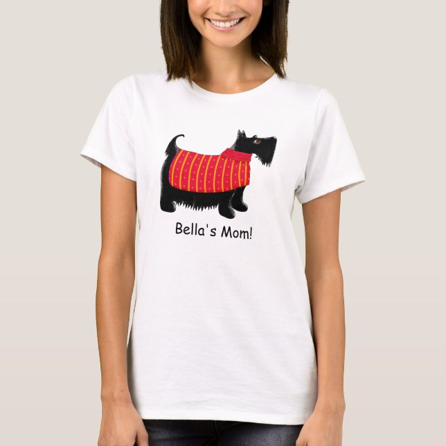 T-shirt Black Scottie Terrier Chien rouge Nom personnalisé (Devant)