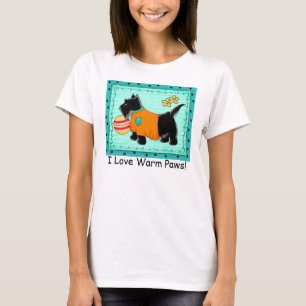 T-shirt Black Scottie Terrier Chien Turquoise Love Paws