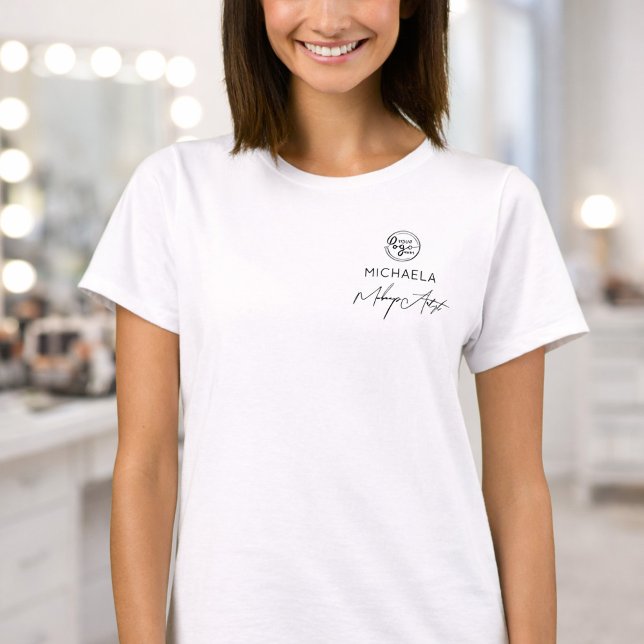 T-shirt Black Script Employee Name Business Logo Makeup (Créateur téléchargé)