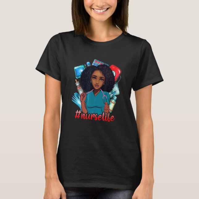 T-shirt Black Strong Nurse Life Afro Love Melanin African  (Devant)