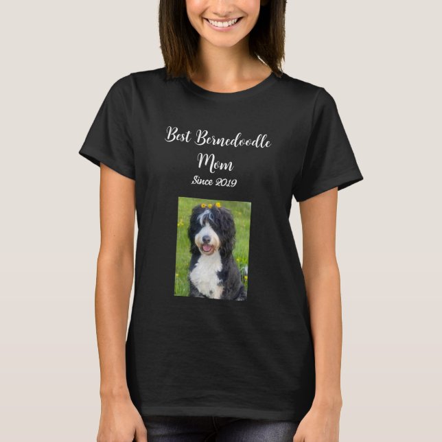 T-shirt Black White Best Bernedoodle Mom since date (Devant)