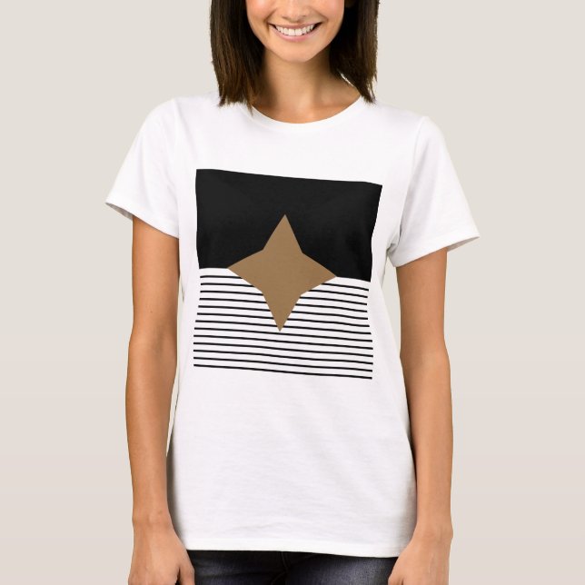 T-shirt Black White Colorblock & Brown Diamond (Devant)