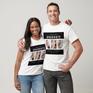 T-shirt Black White Graduation Photo Collage personnalisé 