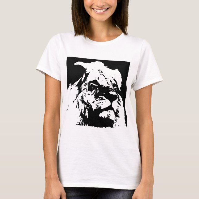 T-shirt Black & white lion pop art (Devant)