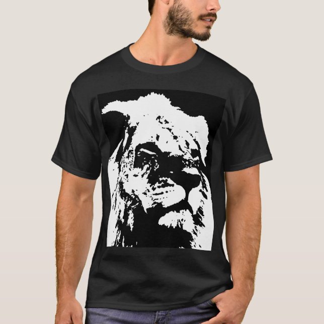 T-shirt Black & white lion pop art (Devant)