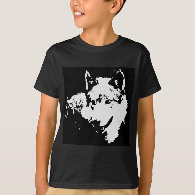 T-shirt Black & White Pop Art Grey Wolf (Devant)
