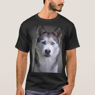 T-shirt Black white Siberian Husky dog face