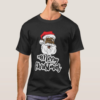 T-shirt Black Winking Santa Merry African American Santa