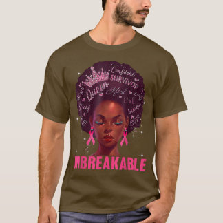 T-shirt Black Women Queen Unbreakable Breast Cancer Pink R