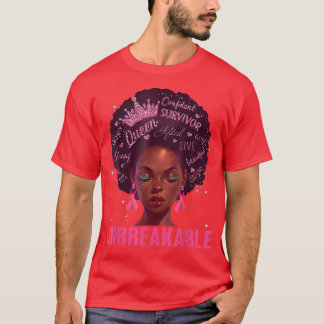 T-shirt Black Women Queen Unbreakable Breast Cancer Pink R