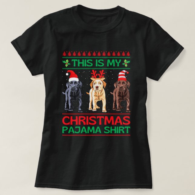 T-shirt Black Yellow Chocolat Lab Noël Labrador Paja (Design devant)
