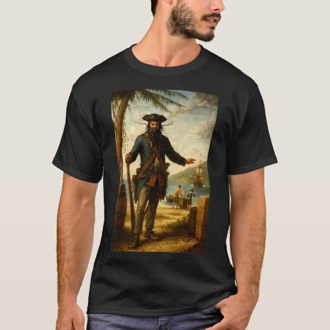 T-shirt Blackbeard The Pirate With Smoking Beard (Devant)