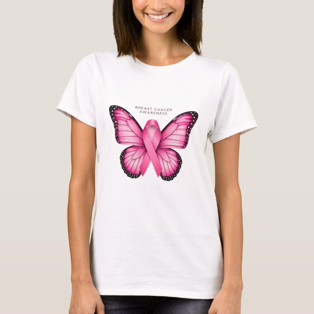 T-shirt blanc avec papillon rose (Devant)