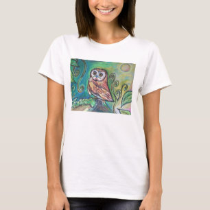 T-shirt Blanc de base de débardeur de hibou lunatique