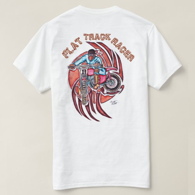 T-SHIRT BLANC DE COUREUR DE MOTO DE CENDRÉE (Design dos)