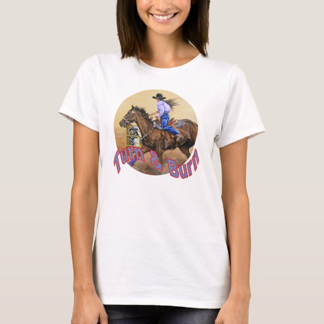 T-shirt blanc de course du baril de la femme (Devant)